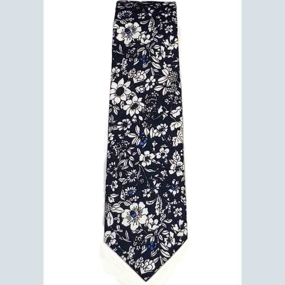 NEW Cotton Floral Narrow Tie Necktie Navy Blue White Primark Men's